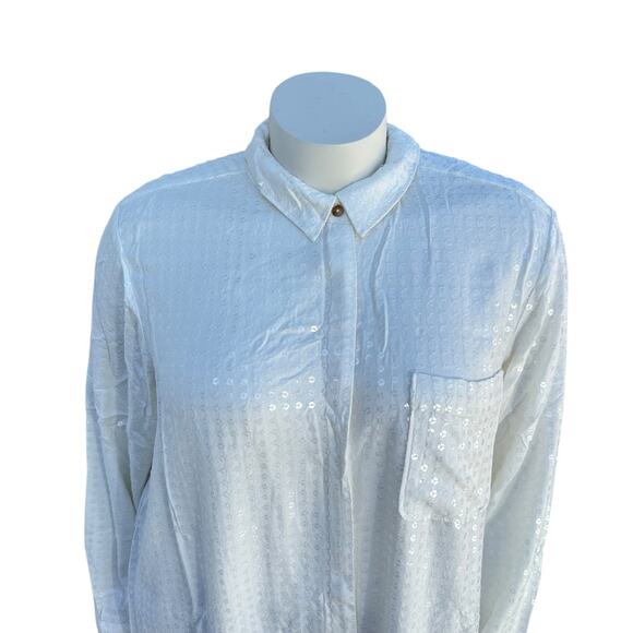 Anthropologie Pilcro Womens Button Up Top Size 3X White Sequin Long Sleeve Bling - Picture 5 of 16